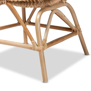 English Elm Modern Bohemian Rattan Accent Chair with Woven Backrest and White Upholstered Seat B2750P470037