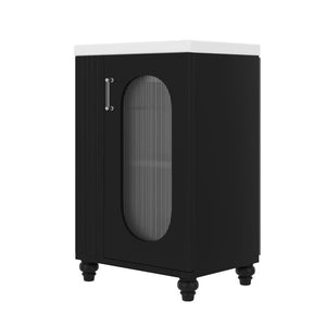English Elm 20" Matte Freestanding Bathroom Vanity Ceramic Sink Mdf Cabinet Open Side Shelf Black N725P364206B