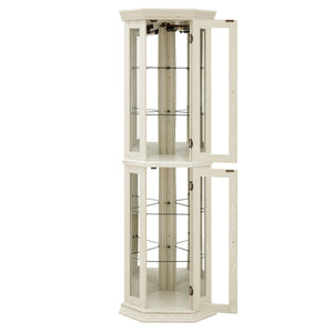English Elm Lighted Corner Curio Cabinet - Elegant Glass Display With Adjustable Shelves & Bead Bulb Lighting - White W1758P300131
