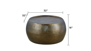 English Elm CT501 Hand-Hammered Round Aluminum Coffee and End Table Set — Drum Design, Textured Accent, No Assembly Required Gold B009S01532