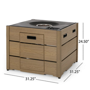 English Elm Christopher Knight Home® - Outdoor 31" WPC Base Square Propane Fire Pit with 40,000 BTU Lightweight Concrete Top & Tank Space Brown 69741.00WPCBRNBSE-40K_69741.00TOP-40K