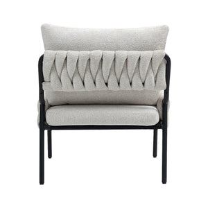 English Elm Modern Accent Lounge Chair with Braided Fabric Upholstery, Ergonomic Backrest, Plush Cushioning, Metal Frame, Adjustable Feet - Stylish Living Room Armchair Beige W2215P252349