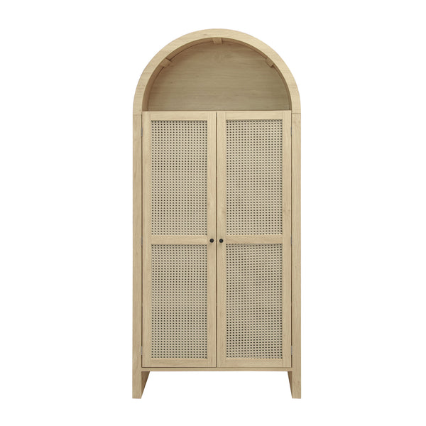 English Elm 70.28" Tall Arched Kitchen Pantry - Elegant Rattan Storage Cabinet With Adjustable Shelves & Safety Features W688P204451