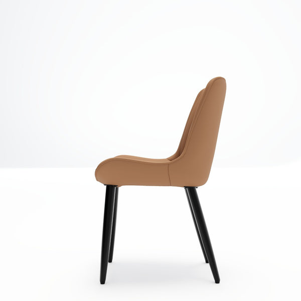 English Elm Set of 2 Armless Pu Leather Dining Chairs Cushioned Seat Brushed Metal Legs Modern Brown W3316P426936
