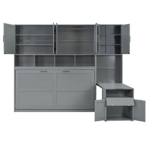 English Elm Twin Murphy Wall Bed with Integrated Closet Drawers and Desk for Studio Spaces Gray LP000595AAE-1
