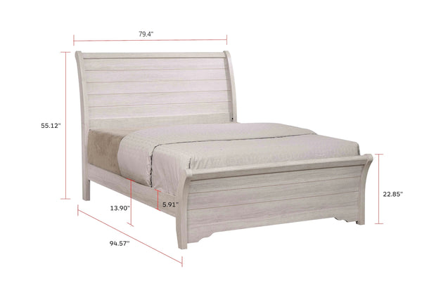 English Elm 1Pc King Sleigh Bed In Chalk Gray - Modern Curved Headboard, Horizontal Lines, Elegant Design & Comfort B2741S00253