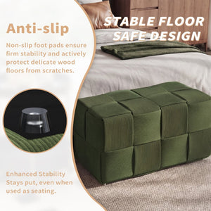 English Elm Ottoman Square Corduroy Upholstered Footrest with Ribbed Texture for Living Room Seating Green W3851P453270