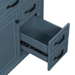 English Elm 30 Inch Freestanding Bathroom Vanity Solid Pine Cabinet Ceramic Sink Top Storage Blue Gray N725P412782C