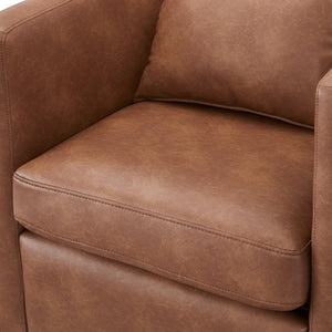 English Elm Sutton Ultra-Soft Faux Leather Swivel Barrel Chair in Brown — Stain-Resistant, Reversible Cushions, 360° Comfort B050P322591