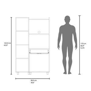 English Elm White Tall Pantry Cabinet with Microwave Shelf Deep Drawer and Open Compartments B062S01858