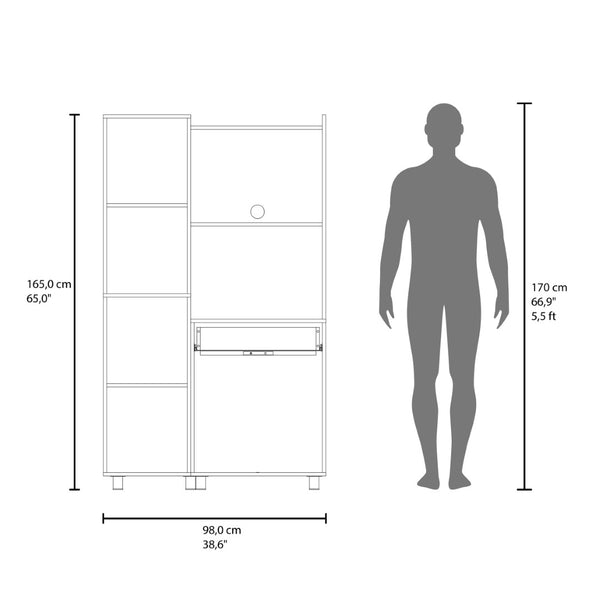 English Elm White Tall Pantry Cabinet with Microwave Shelf Deep Drawer and Open Compartments B062S01858
