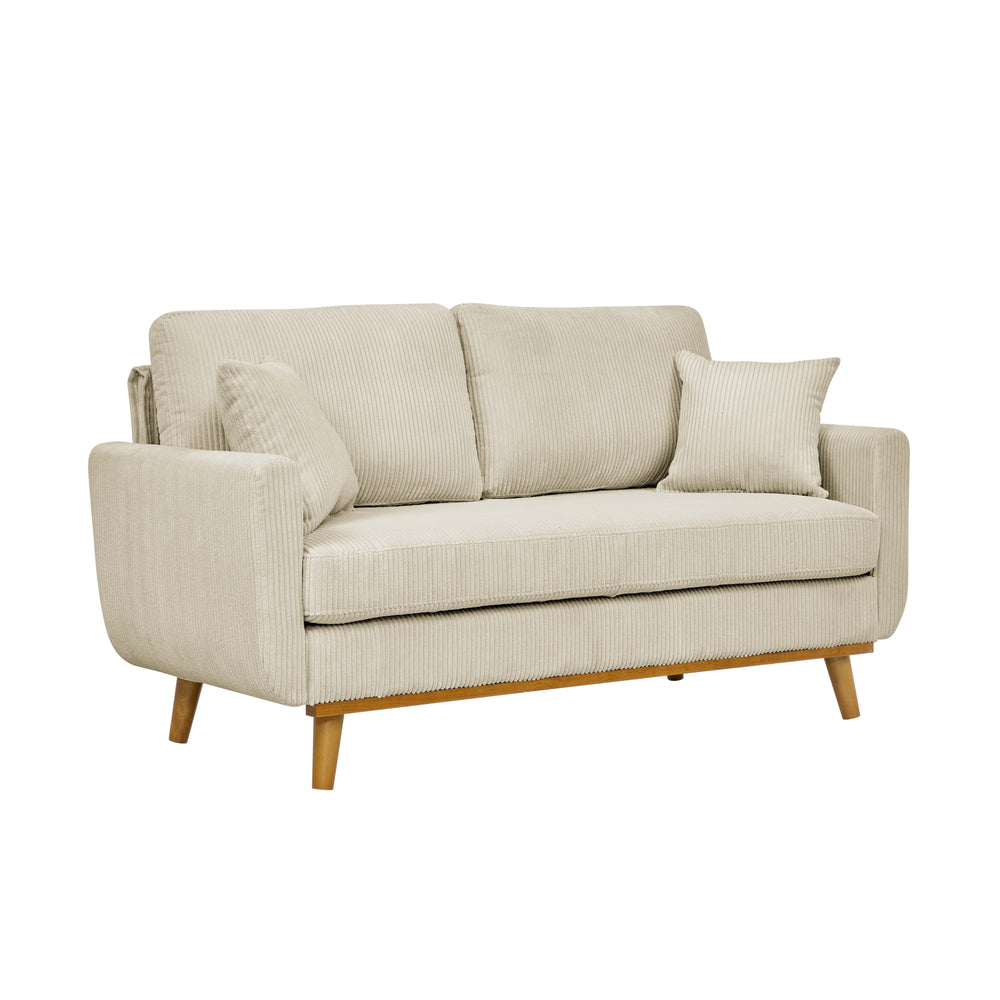 English Elm Asher Mid-Century Corduroy Sofa with Vertical Channel Texture, Tapered Walnut Legs, 2-Pillow Comfort Cream B343P348949