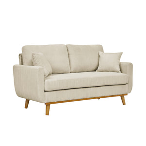 English Elm Asher Mid-Century Corduroy Sofa with Vertical Channel Texture, Tapered Walnut Legs, 2-Pillow Comfort Cream B343P348949