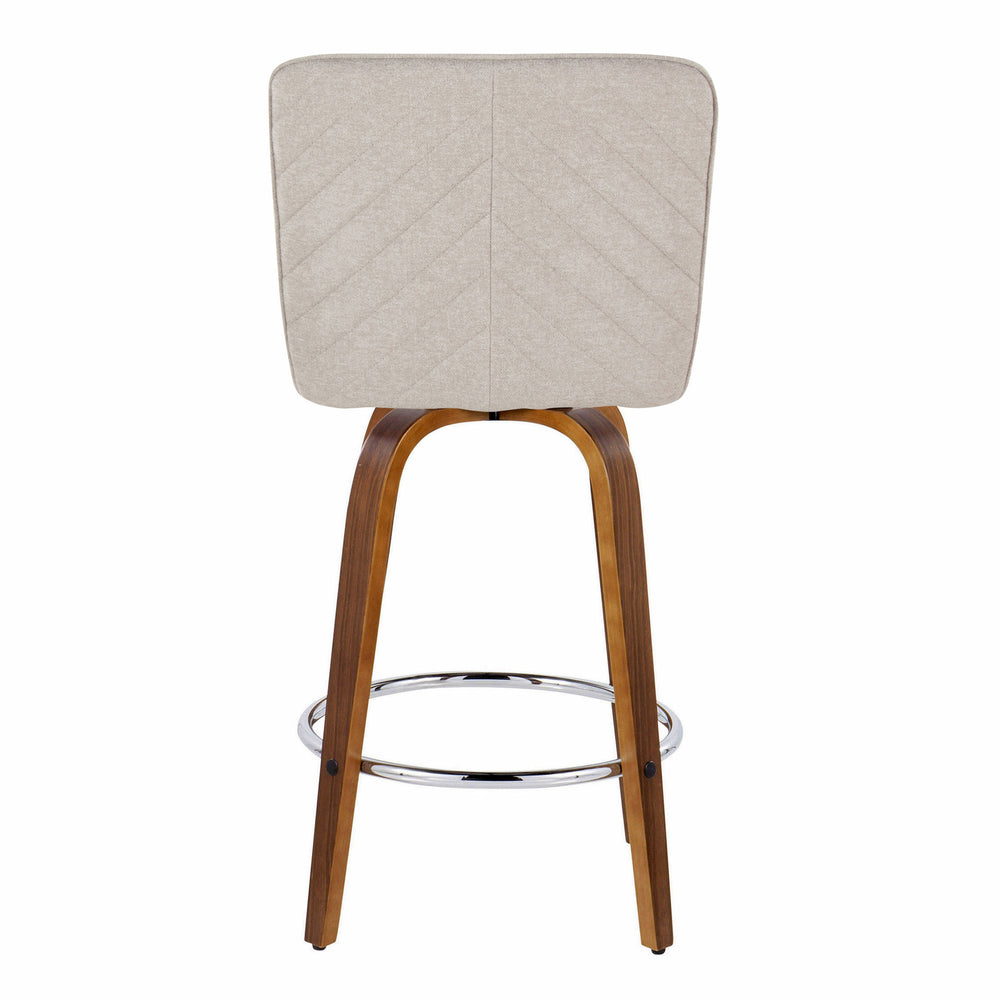 English Elm Henry 26" Contemporary Counter Stool Set of 2 — Walnut Bent Wood Legs, Beige Chevron Fabric Swivel (90 lbs) B202S00328