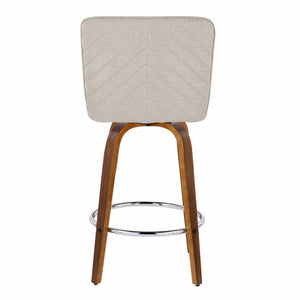 English Elm Henry 26" Contemporary Counter Stool Set of 2 — Walnut Bent Wood Legs, Beige Chevron Fabric Swivel (90 lbs) B202S00328