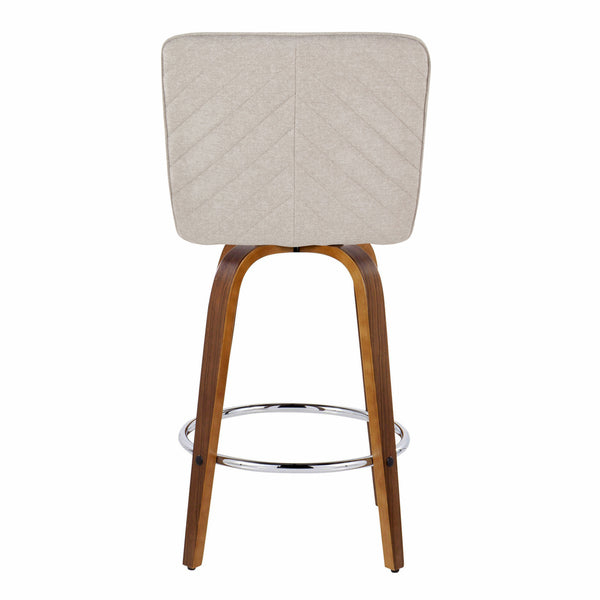 English Elm Henry 26" Contemporary Counter Stool Set of 2 — Walnut Bent Wood Legs, Beige Chevron Fabric Swivel (90 lbs) B202S00328