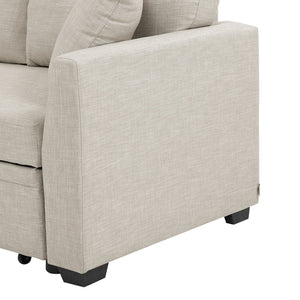 English Elm Pull-Out Sofa Bed with Hidden Storage & Tufted Cushions, Space-Saving Convertible Sleeper for Apartments Beige B355S00001