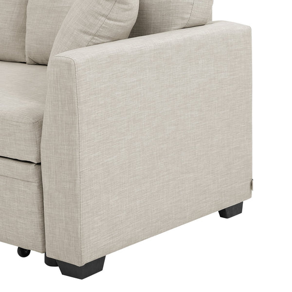 English Elm Pull-Out Sofa Bed with Hidden Storage & Tufted Cushions, Space-Saving Convertible Sleeper for Apartments Beige B355S00001