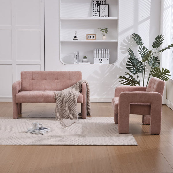 English Elm Nordic Ergonomic Double Armchair Upholstered Chenille Two-Seater Sofa 550lb Capacity Compact Lounge Chair Pink W395P380535