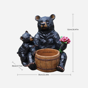 English Elm Outdoor Resin Bear and Cub Planter Sculpture Lifelike Garden Lawn Statue Decor W5398P455471