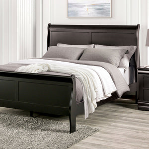English Elm Black Sleigh Queen Bed with Louis Philippe Style, Curved Headboard & Sturdy Bracket Feet Black 27 L x 55 W x 6 H B2741S00577