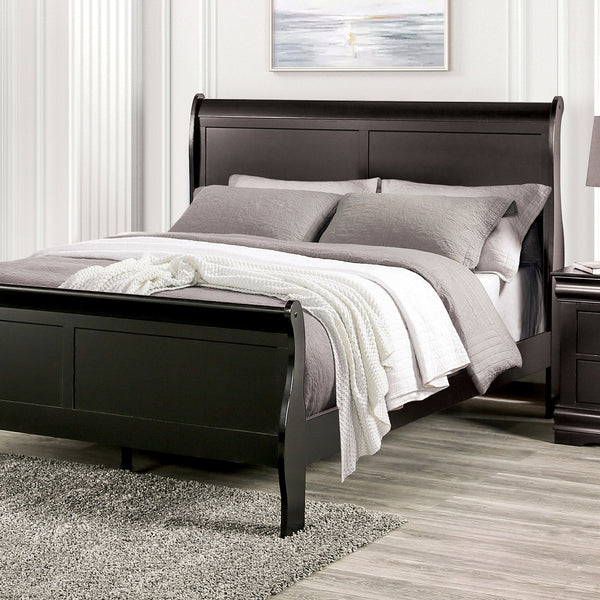 English Elm Black Sleigh Queen Bed with Louis Philippe Style, Curved Headboard & Sturdy Bracket Feet Black 27 L x 55 W x 6 H B2741S00577