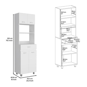 English Elm Microwave Double Door Storage Cabinet with Drawer & Shelf, White Engineered Wood, Spacious Top B097S00096