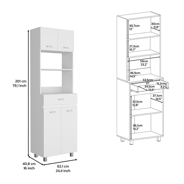 English Elm Microwave Double Door Storage Cabinet with Drawer & Shelf, White Engineered Wood, Spacious Top B097S00096