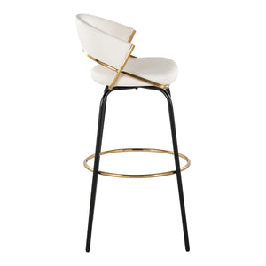 English Elm Jie Stylish 30" Fixed-Height Barstools With Swivel, Gold & White Faux Leather - Set Of 2 For Glam Spaces B202S00609