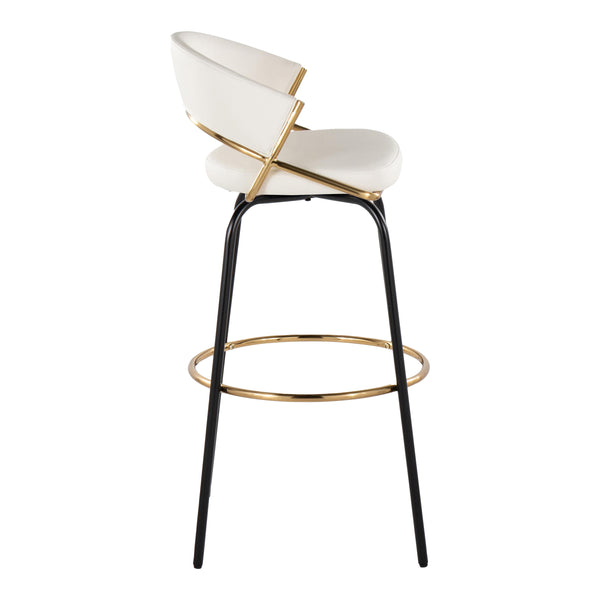 English Elm Jie Stylish 30" Fixed-Height Barstools With Swivel, Gold & White Faux Leather - Set Of 2 For Glam Spaces B202S00609