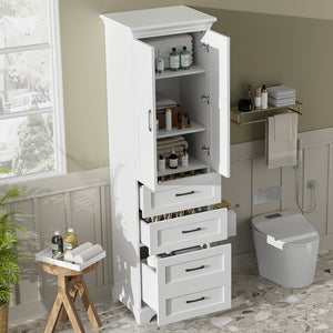 English Elm 71.6" Free-Standing Bathroom Vanity with Soft-Close Doors, 3 Drawers, Adjustable Shelves, White Finish N729P335599K