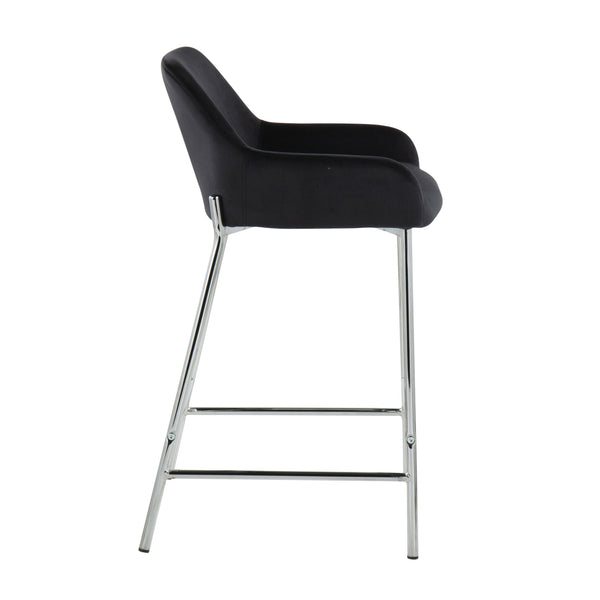 English Elm Daniella Modern Fixed-Height Counter Stool Set Of 2 In Black Velvet & Chrome For Stylish Dining B202S00053