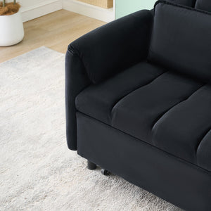 English Elm 52 Black Modern Velvet Sofa Bed 3-in-1 Convertible Loveseat with Pillows, Pockets, Metal Legs, 500lb Capacity W1658P266335