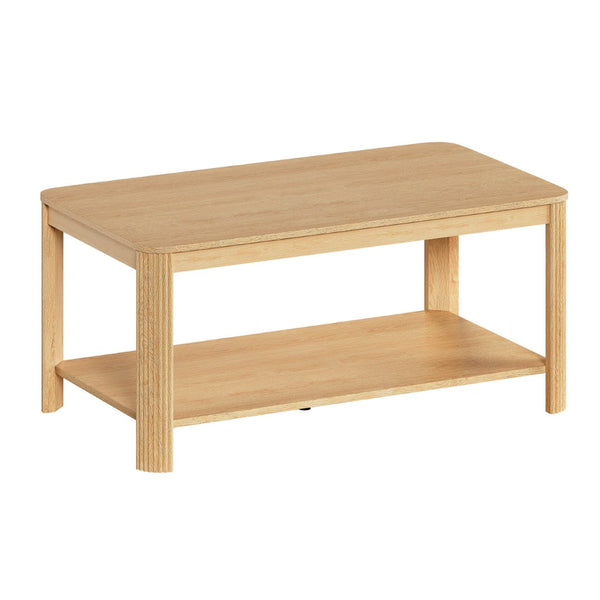 English Elm Arc Corner Oak Coffee Table with Open Shelf Wave Grain Legs Modern Living Room Accent W5563P449955