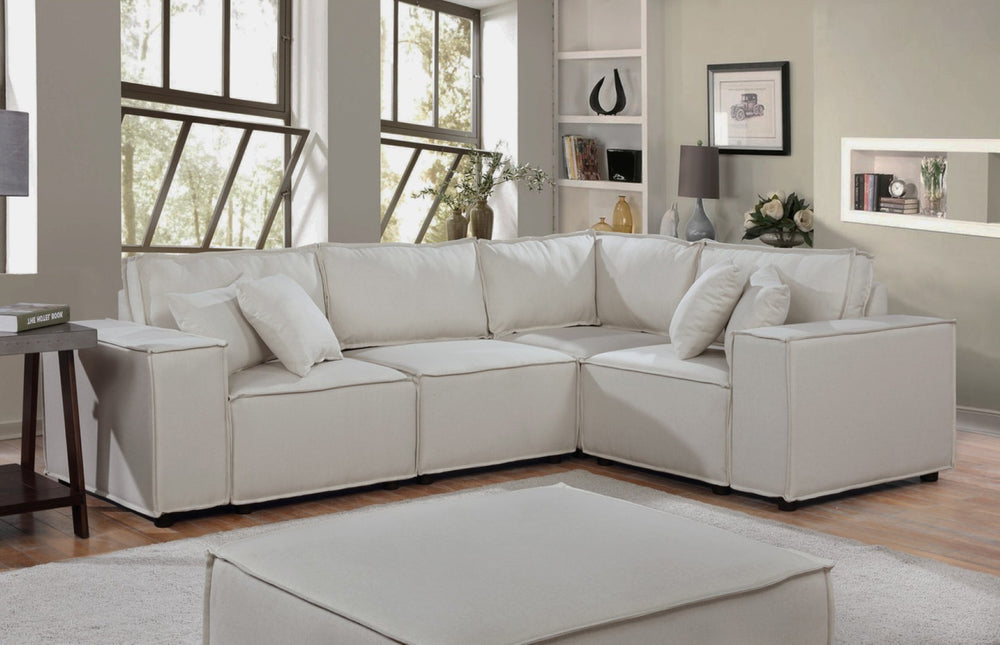 English Elm Milano Modular Sectional Sofa with Ottoman Linen Upholstery European Low Profile B2749S00077
