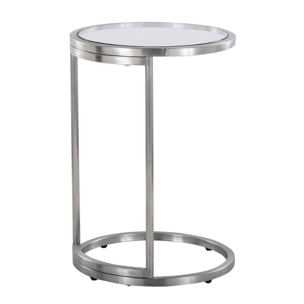English Elm Round Zenn End Table – Stylish Stainless Steel Frame With Clear Glass Top For Modern Living Spaces B202P223396-GIGA