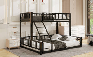 English Elm Twin XL over Queen Metal Bunk Bed with Ladder and Guardrails, Space-Saving Sturdy Frame for Kids and Guests Black N709P277756B