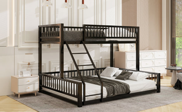 English Elm Twin XL over Queen Metal Bunk Bed with Ladder and Guardrails, Space-Saving Sturdy Frame for Kids and Guests Black N709P277756B