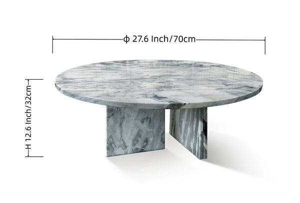 English Elm Blue Gray Marble Coffee Table Set - Elegant Natural Stone Design For Living Room, 27.6 & 17.7 Inch W1696P262766