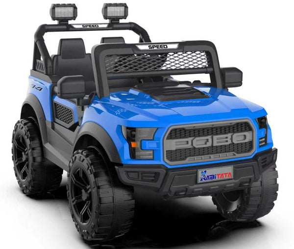 English Elm Kids 12v Dual Motor Off Road Ride on Truck with Remote Control Led Lights and Swing Blue W1760P426763