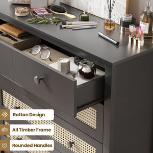 English Elm Sideboard Buffet Cabinet With 4 Drawers - Modern Black Storage Console For Kitchen & Living Room T3623P380111-GIGA