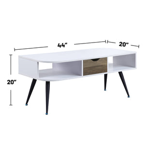 English Elm Rectangular Modern Coffee Table with Wood Top and Metal Frame, Two-Tone Finish for Stylish Living White+Black B016P312874