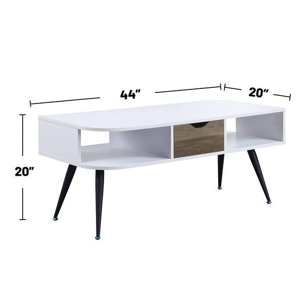 English Elm Rectangular Modern Coffee Table with Wood Top and Metal Frame, Two-Tone Finish for Stylish Living White+Black B016P312874