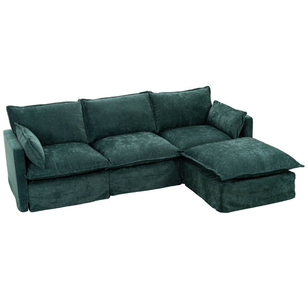 English Elm 93.31" Modular L-shaped Sectional with Movable Ottoman Chenille 4-seat Living Room Sofa Green W2795S00038