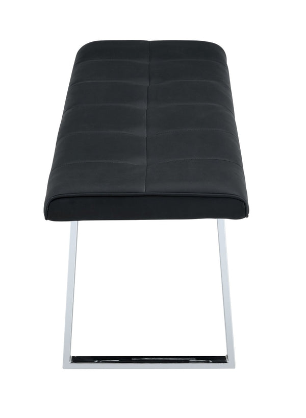 English Elm Dining Bench Faux Leather Upholstered Seat with Arched Metal Legs for Modern Interiors W3493P449289
