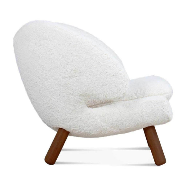 English Elm Pelican Accent Chair Sherpa Upholstered Organic Sculptural Mid-century Walnut Legs Lounge B353P450647