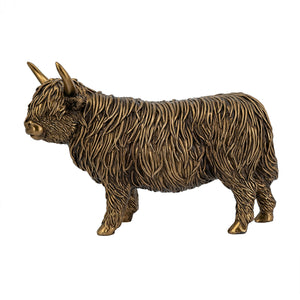 English Elm 10x3.5x7" Lifelike Polyresin Highland Cow Statue with Rich Bronze Finish, Intricate Detail for Mantel Decor W2078P392255
