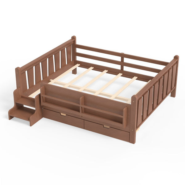 English Elm Queen Bunk Bed with Trundle Solid Pine Kids Car Themed Frame Built-in Bookshelf Natural W1580S00543