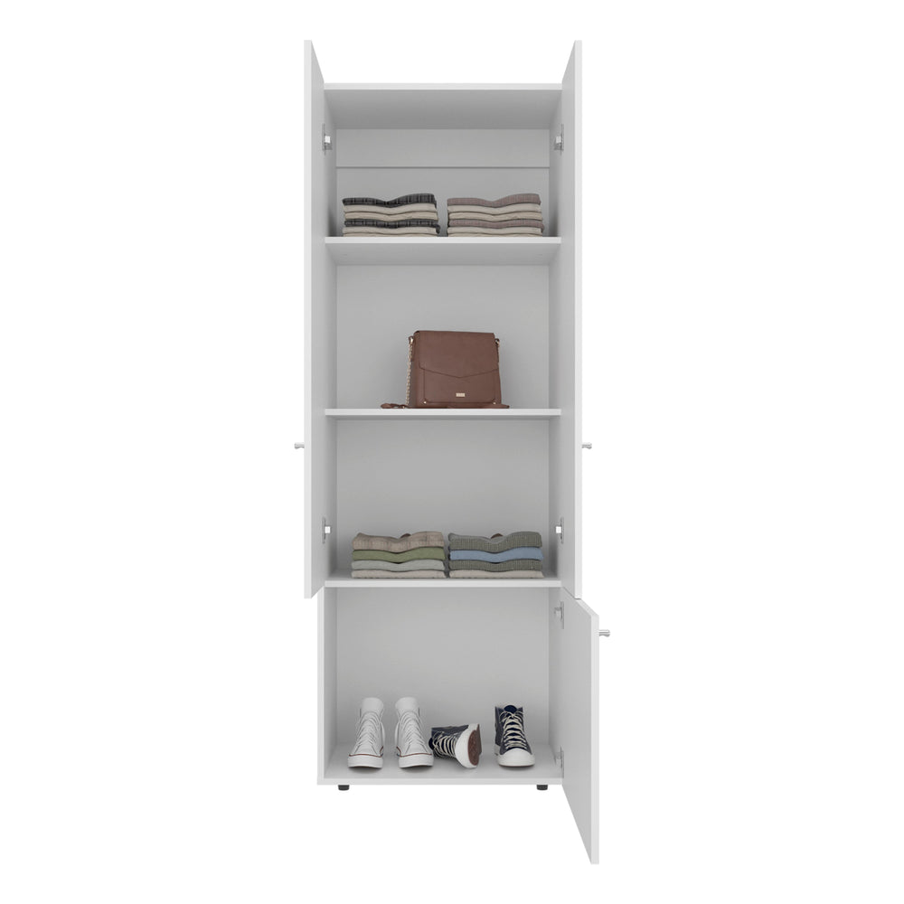English Elm White 3-Door Tall Wardrobe Cabinet with 4 Shelves — Bright White Melamine Storage for Small Spaces and Décor B062P373777