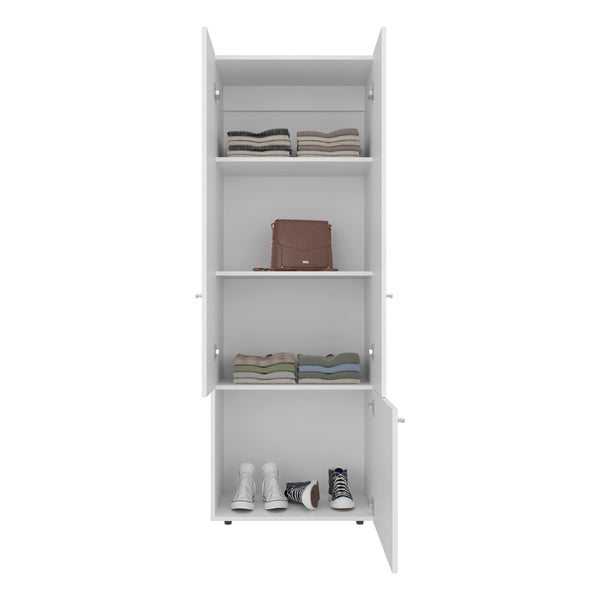 English Elm White 3-Door Tall Wardrobe Cabinet with 4 Shelves — Bright White Melamine Storage for Small Spaces and Décor B062P373777